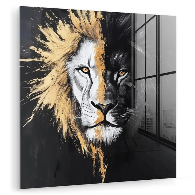 Leeuw - Gesplitst - Zwart - Lijn plexiglas 5mm klein -zzzproduct_nieuw