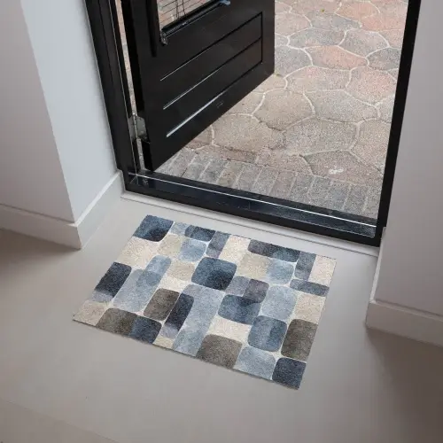 Patroon - Blauw - Vierkanten Deurmat klein -sfeer5