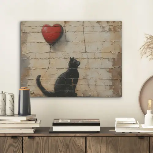 Street art - Kat - Ballon - Graffiti - Banksy PET vilt klein -sfeer1