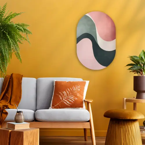 Abstract - Golven - Sierlijk - Roze Wandcirkel Ovaal Forex klein -sfeer4