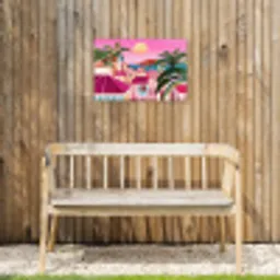 Stad - Roze - Palmbomen Tuinposter op houten frame 2 cm dik klein -sfeer4
