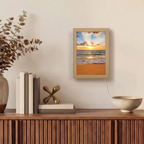 Strand - Zonsondergang - Zee - Wolken - Horizon Light Box met kabel (Tafellamp) klein -sfeer2