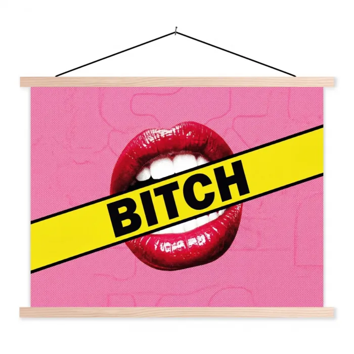 Lippen - Tekst - Kleurrijk textielposter latten blank klein -3d