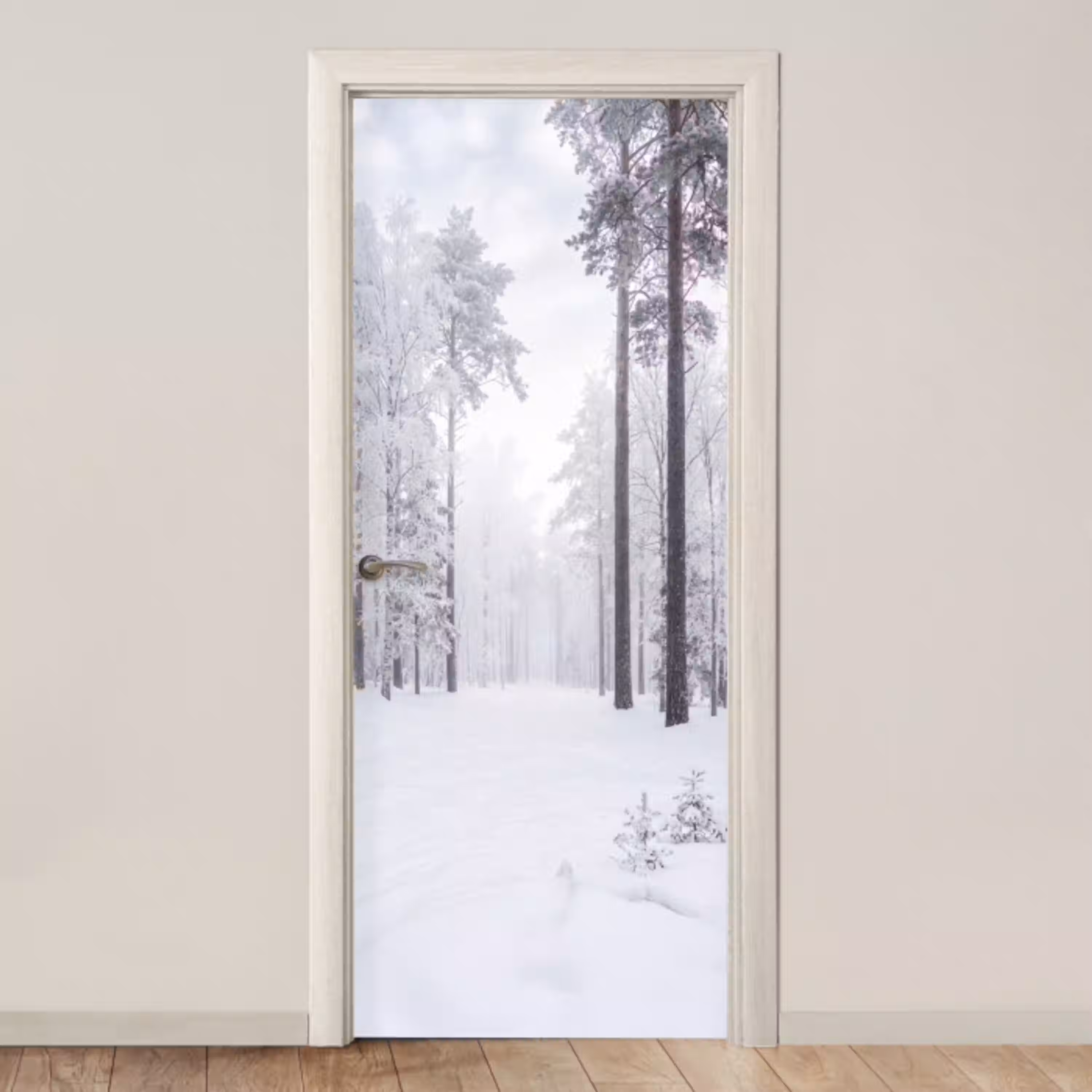 Bos - Sneeuw - Pad - Winter - Stilte deurposter klein -3d_beige
