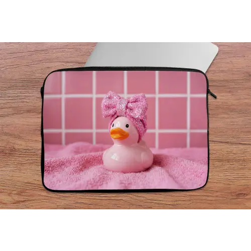 Badeend -Strik - Roze laptophoes neopreen klein -tafel