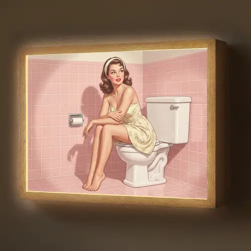 Roze - Retro - Vrouw Light Box met batterij (Wandlamp) middel -z3d_website