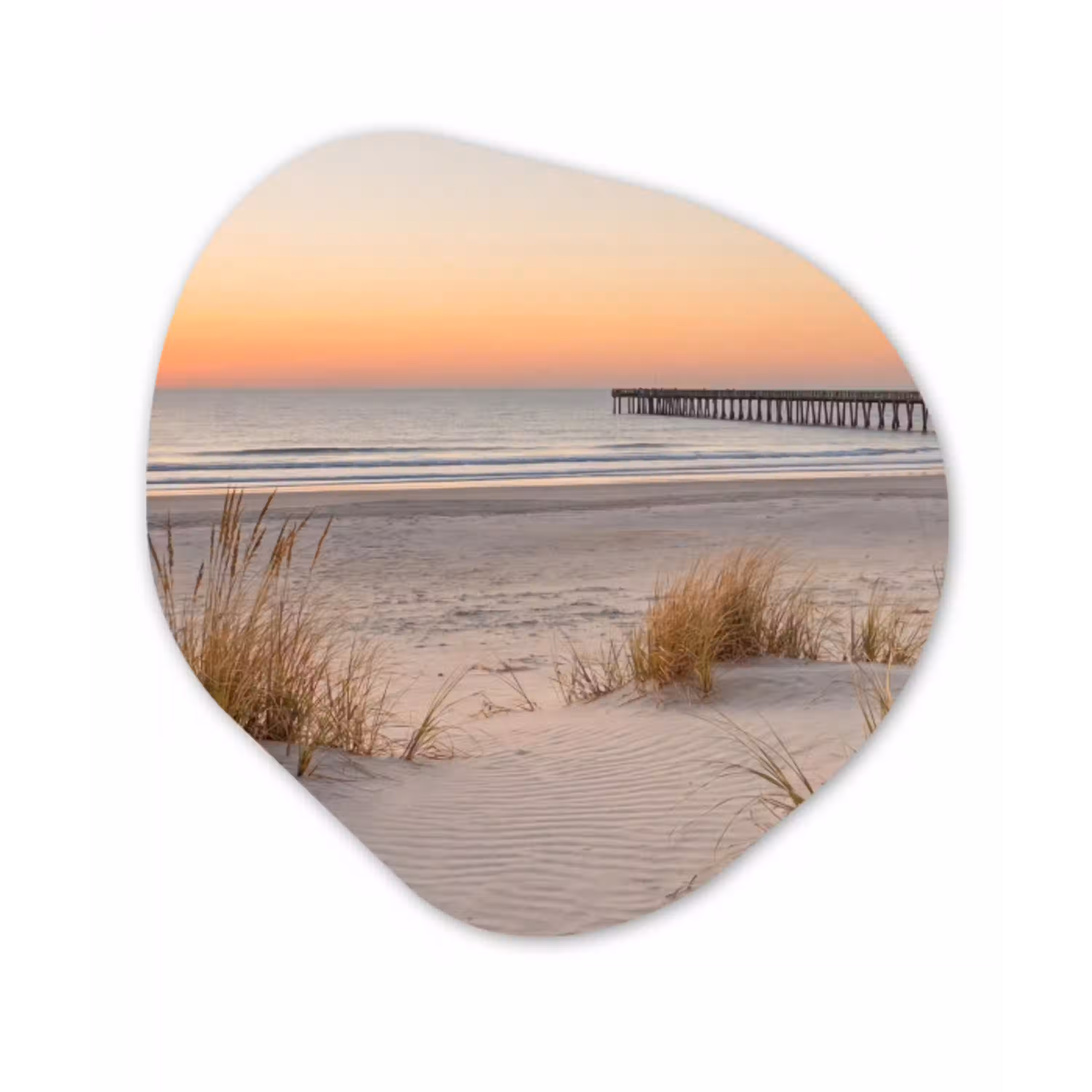 Pier - Zonsondergang - Strand Wandcirkel Organisch Aluminium middel -3d
