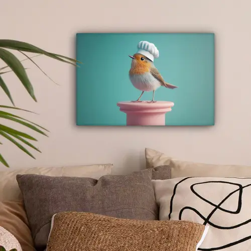 Roodborstje - Vogel - Koksmuts - Sokkel canvas 2cm klein -sfeer1