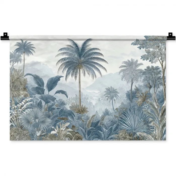 Jungle - Modern - Blauw - Groen Wandkleed katoen klein -zz3d