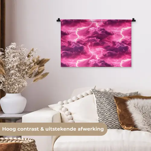 Roze - Onweer - Wolken Wandkleed katoen klein 269 -sfeer1