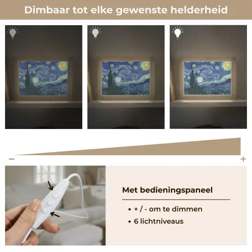 Sterrennacht - Schilderij - Oude meesters - Vincent van Gogh Light Box met kabel (Tafellamp) klein -USP_dimbaarNL