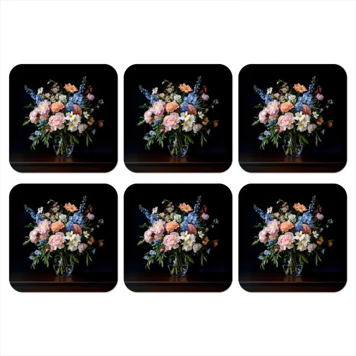 Pastel - Bloemen - Glazen - Vaas onderzetter kurk middel -3d