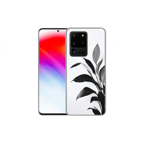 Plant - Bladeren - Minimalistisch - Zwart Telefoonhoesje Samsung Galaxy S20 Ultra klein -dubbelS20Ultra