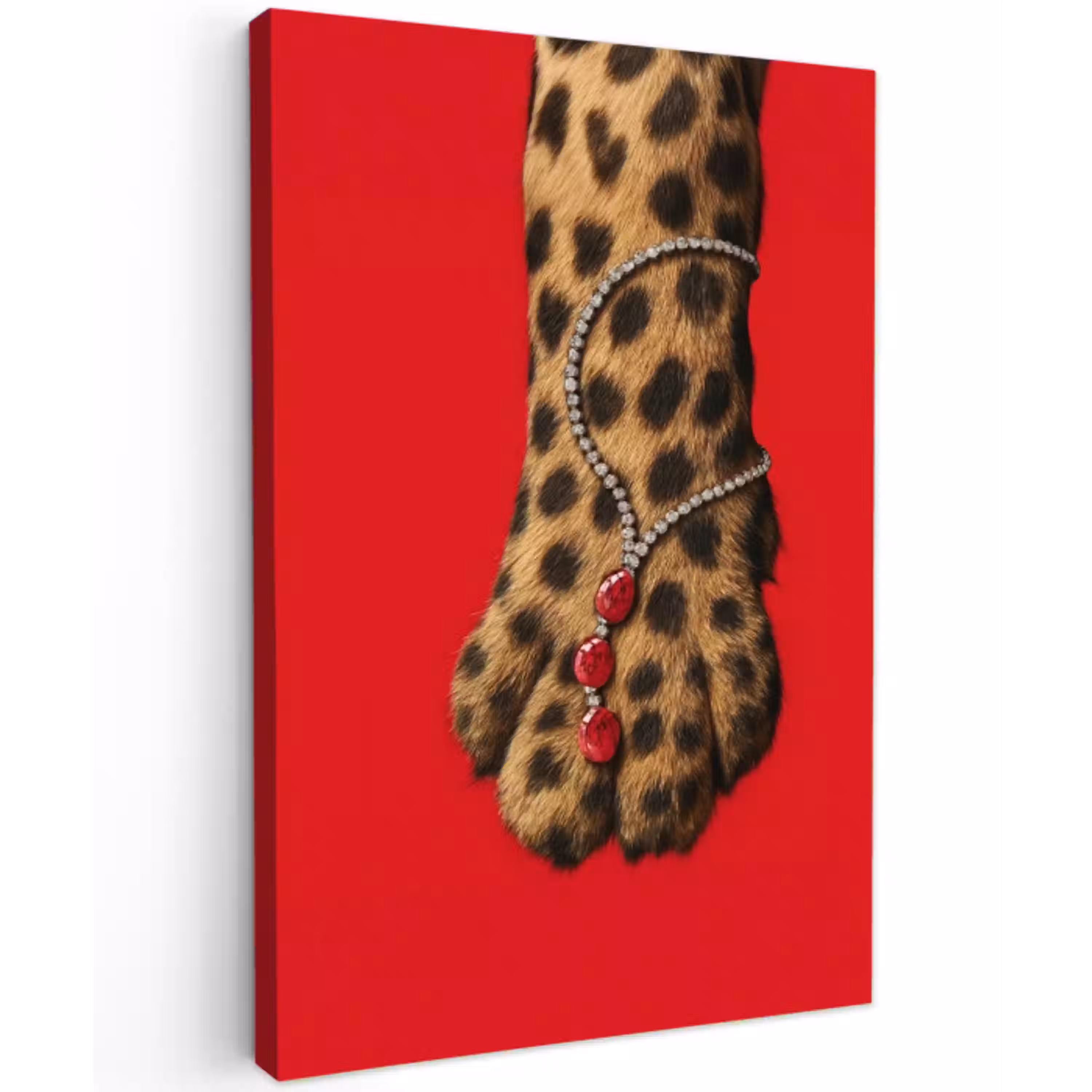 Poot - Luipaard - Ketting - Edelstenen Tuinposter op houten frame 2 cm dik middel -3d