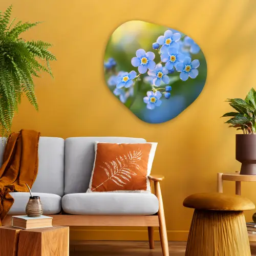 Bloemetjes - Blauw - Vergeet mij nietjes Wandcirkel Organisch Plexiglas middel -sfeer4