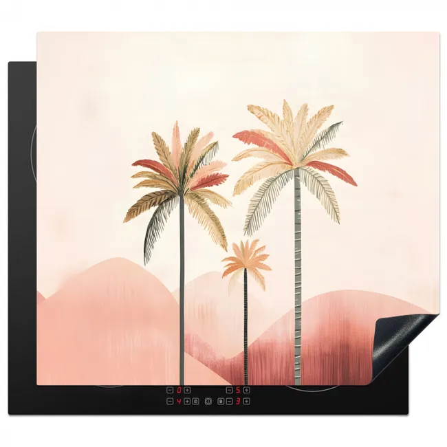 Palmbomen - Heuvels - Minimalistisch - Zachtroze Inductie beschermer vinyl 3mm middel -3d