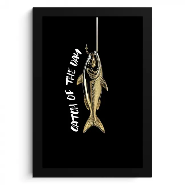 Vis - Zwart - Goud - Tekst KitchenYeah - Keuken - Fotolijst klein -3d