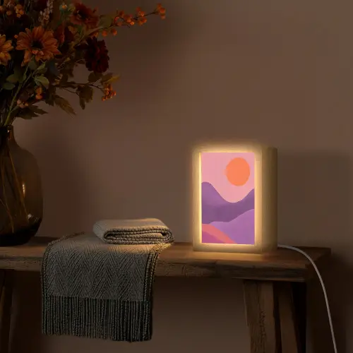 Zon - Heuvels - Paars - Abstract Light Box met kabel (Tafellamp) klein -sfeer4