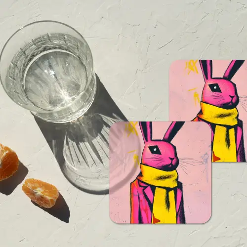 Abstract - Konijn - Sjaal - Geel onderzetter kurk middel -sfeer4