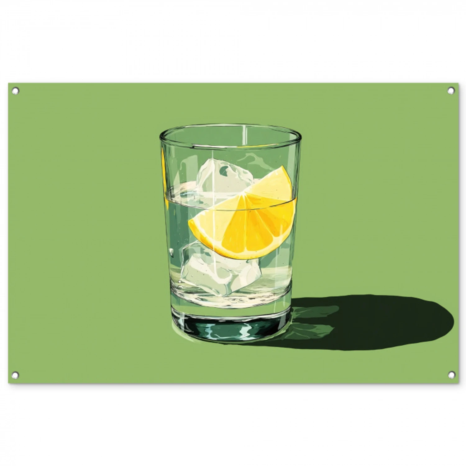 Glas - Citroen - Ijsblokjes - Groen tuinposter los doek groot -3d