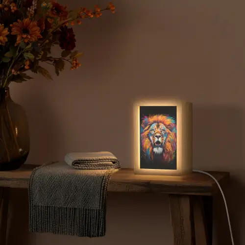 Leeuw - Graffiti - Dieren - Zwart Light Box met kabel (Tafellamp) klein -sfeer4