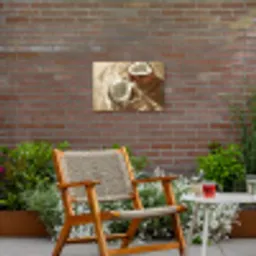 Kokosnoot - Water - Beige - Spetters Tuinposter op houten frame 2 cm dik klein -sfeer3