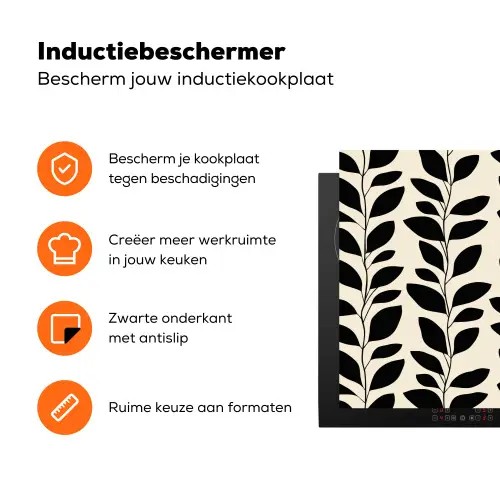 Botanisch - Dessin - Zwart - Beige Inductie beschermer vinyl 3mm klein 276 -zzzzzzz-td-ups