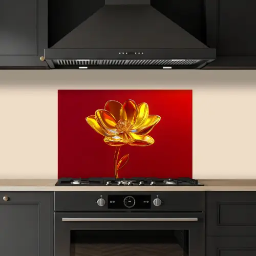 Bloem - Goud - Glazen keuken achterwand spatscherm klein -sfeer1