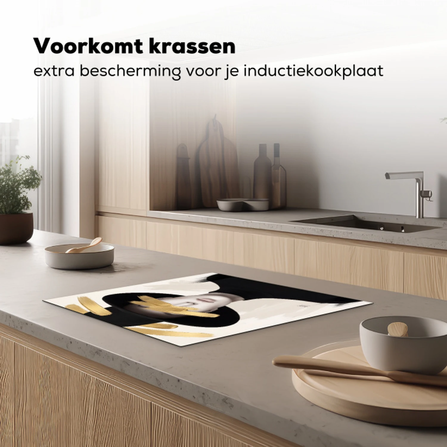 Vrouw - Portret - Modern - Goud - Kunst Inductie beschermer vinyl 3mm middel -sfeer1