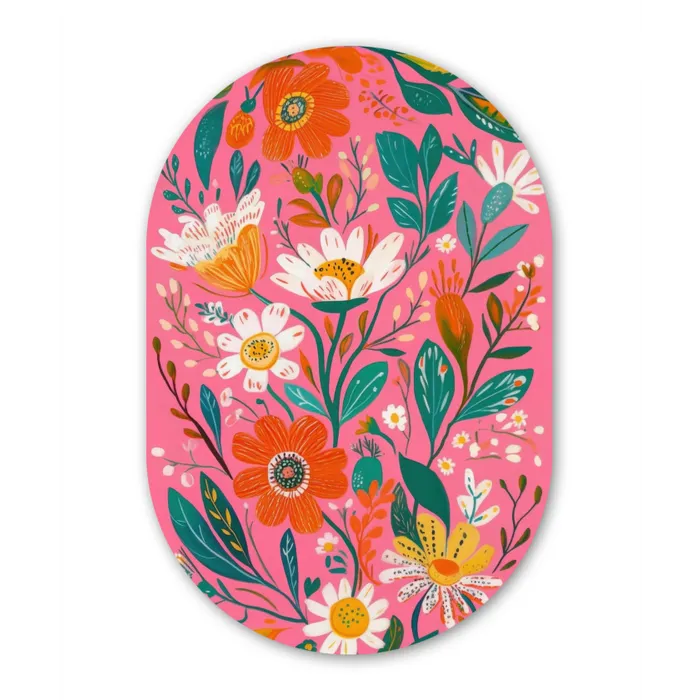 Roze - Bloemen - Wit - Oranje Wandcirkel Ovaal Forex klein -3d