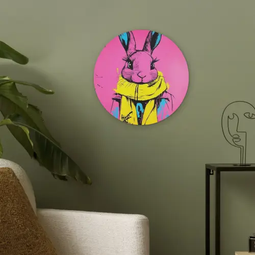 Konijn - Felroze - Sjaal - Abstract Akoestische PET Vilt - Rond klein -sfeer2