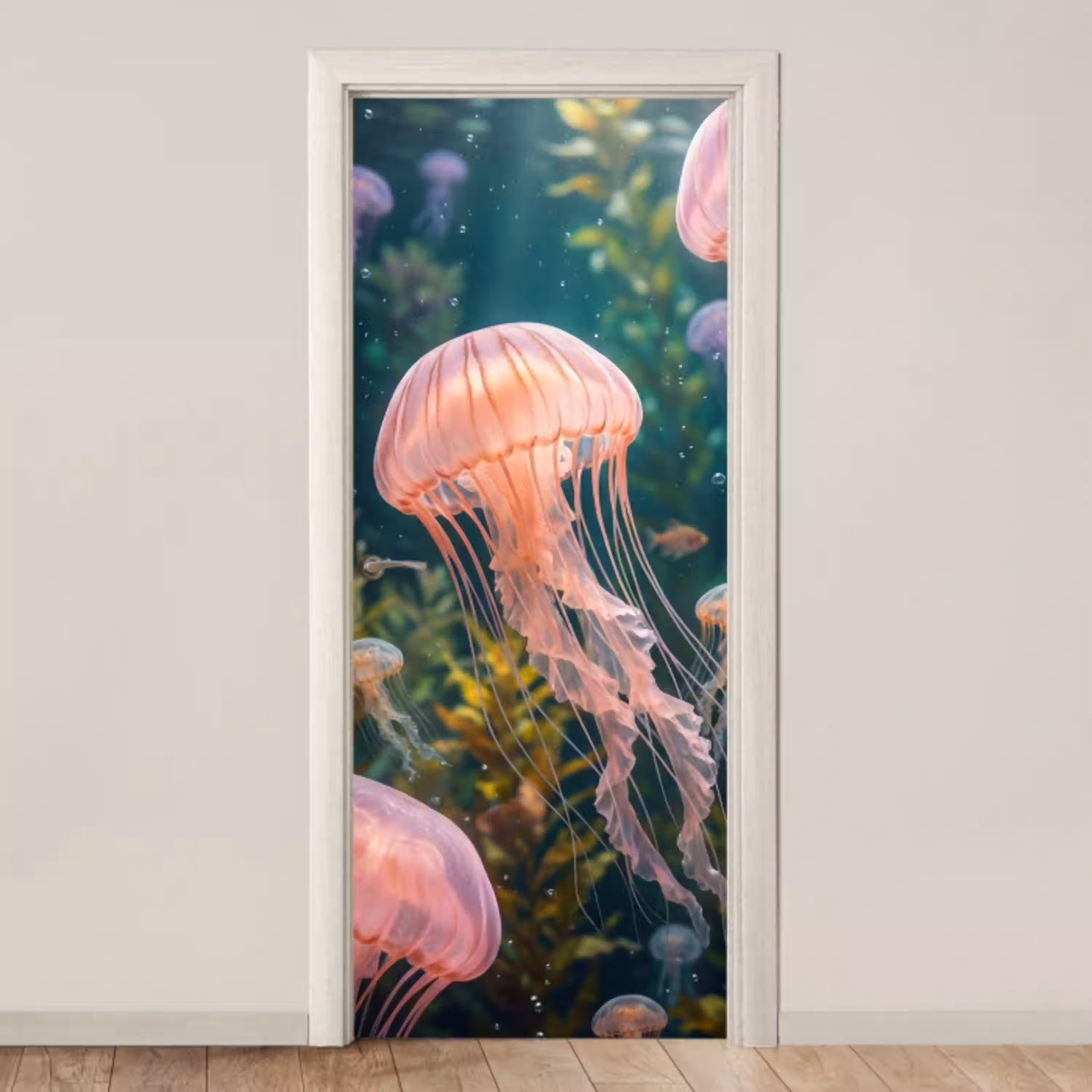 Kwal - Roze - Onderwater - Zeeleven - Dieren deurposter klein -3d_beige