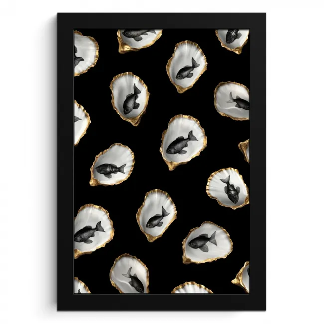 Oesters - Zwart - Vissen - Goud KitchenYeah - Keuken - Fotolijst klein -3d