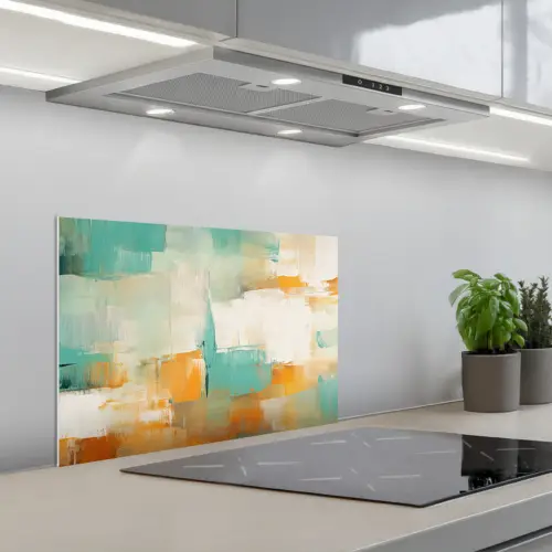 Kunst - Abstract - Blauw - Wit keuken achterwand spatscherm klein -3d_schuin