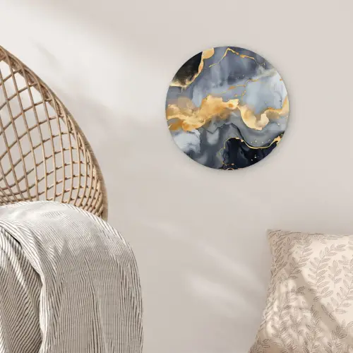 Marmer - Goud - Abstract - Luxe - Zwart en Wit Wandcirkel kunststof plaat 5mm dik klein -sfeer5