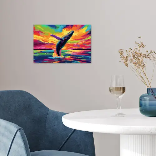 Zonsondergang - Walvis - Geschilderd - Kleurrijk poster papier klein -sfeer3