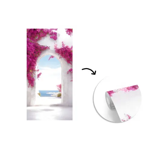 Zee - Roze - Bloemen - Poort fotobehang vinyl groot -3d