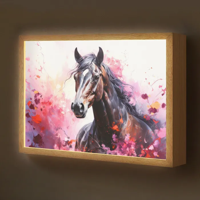 Paard - Dieren - Meisje - Roze Light Box met batterij (Wandlamp kind) middel -z3d_website