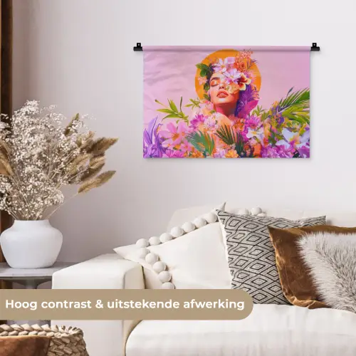 Vrouw - Abstract - Cirkel - Bloemen Wandkleed katoen klein -sfeer1