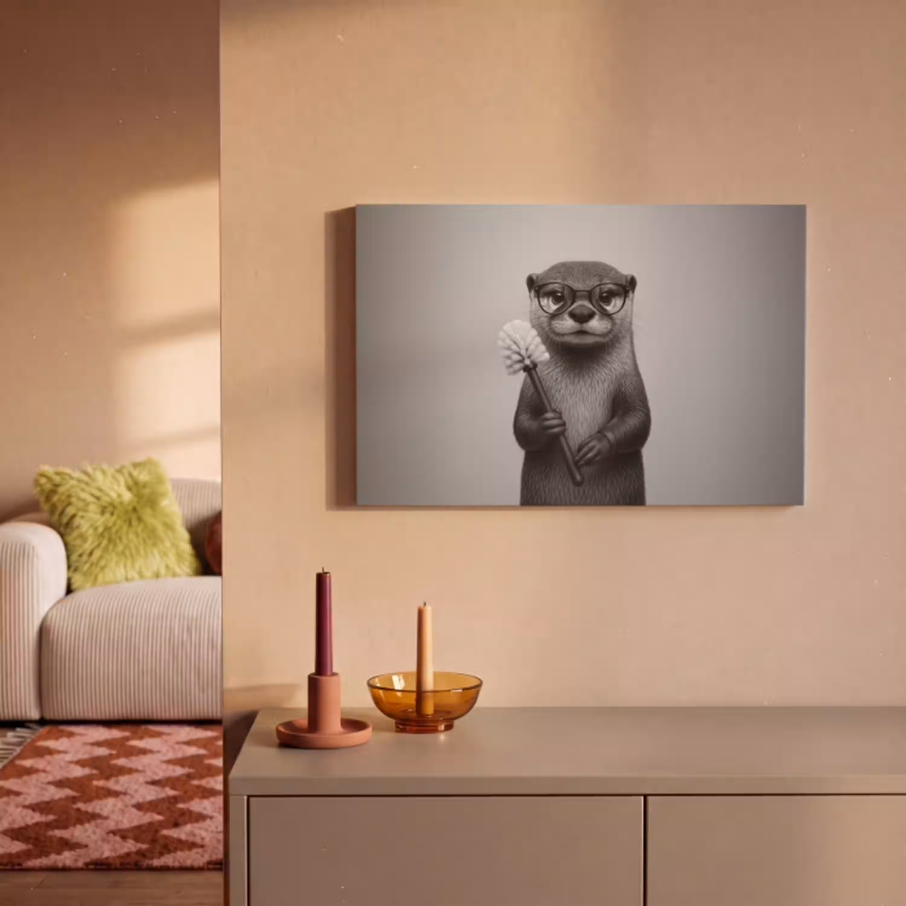Otter - Wc-borstel - Bril - Zwart - Wit canvas 2cm klein -sfeer1