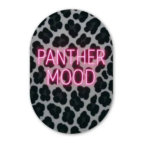 Panterprint - Zwart - Neonletters - Roze Wandcirkel Ovaal Glas middel -3d