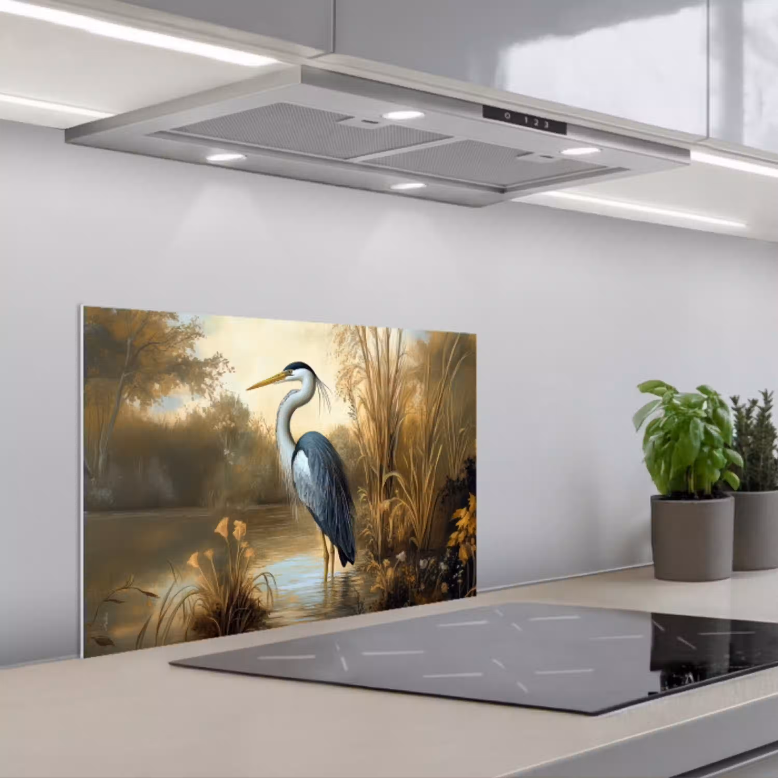 Reiger - Water - Planten keuken achterwand spatscherm klein -3d_schuin