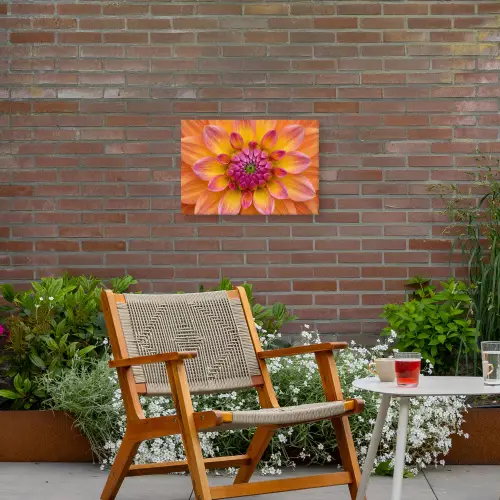 Dahlia - Bloem - Oranje Tuinposter op houten frame 2 cm dik klein -sfeer3