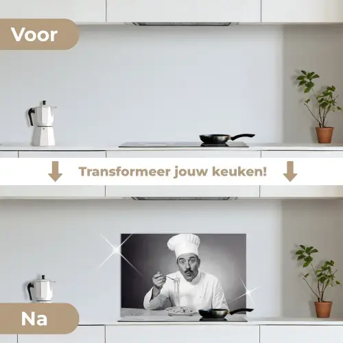 Chef - Spaghetti - Pasta keuken achterwand spatscherm klein -voor_na_NL