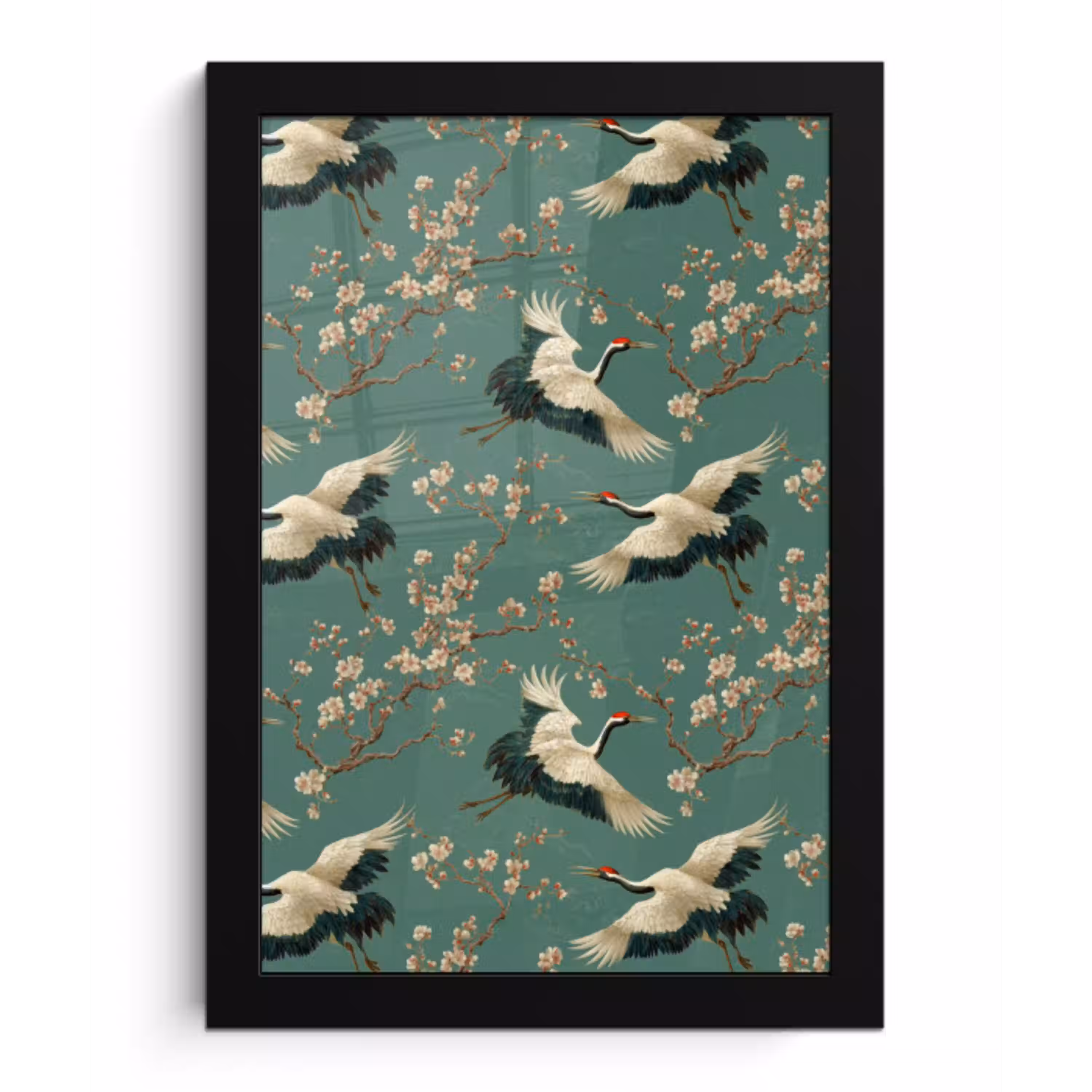 Kersenbloesem - Kraamvogels - Groen fotolijst zwart zonder passe partout klein 224 -3d