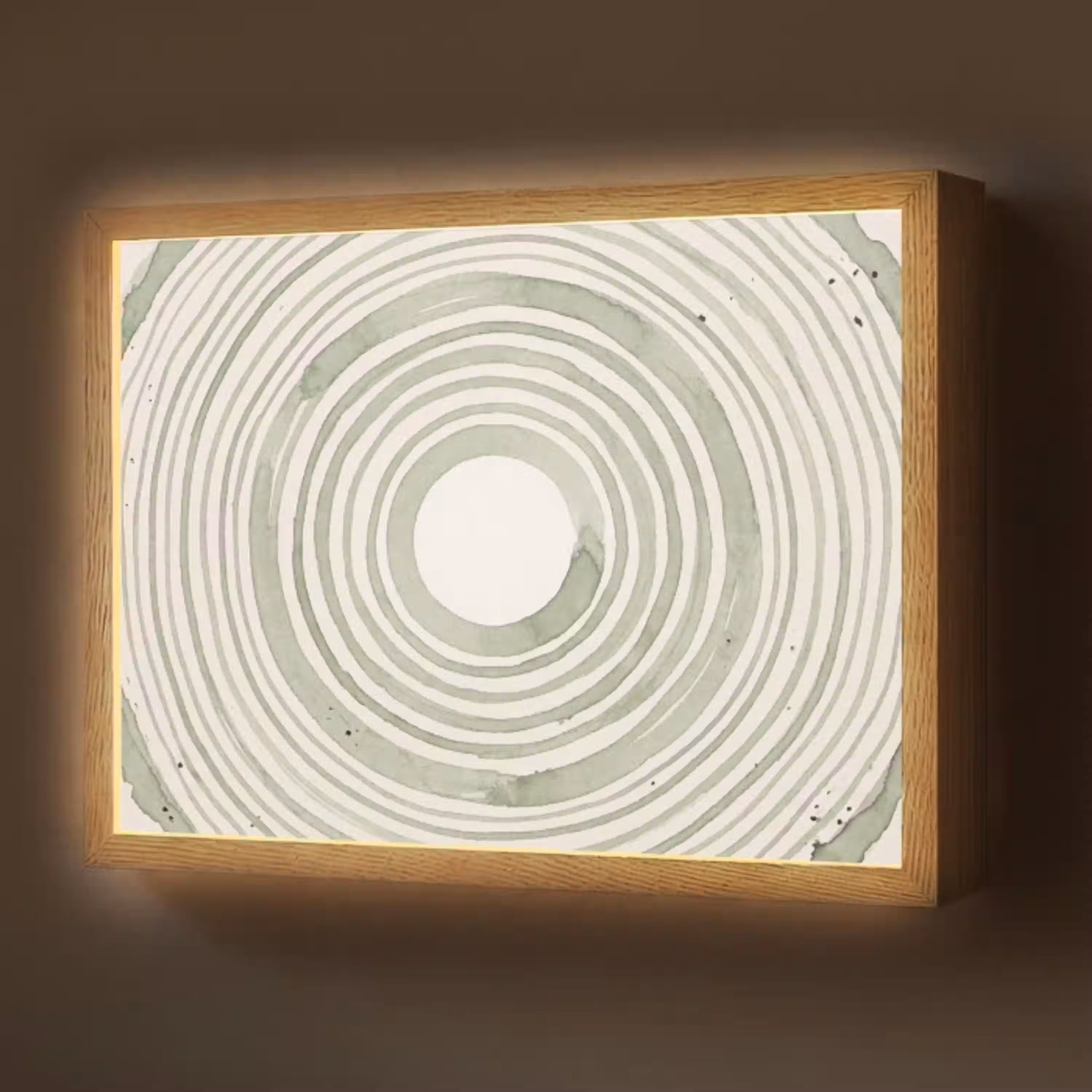 Abstractie - Cirkels - Waterverf - Groen - Modern Light Box met batterij (Wandlamp) middel -z3d_website