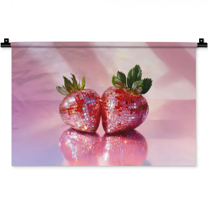 Disco - Fruit - Glitter - Strawberry Wandkleed katoen klein -zz3d