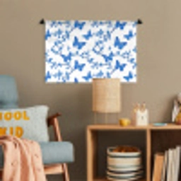 Vlinder - Bloemen - Blauw Wandkleed katoen klein 269 -wsfeer4_kind