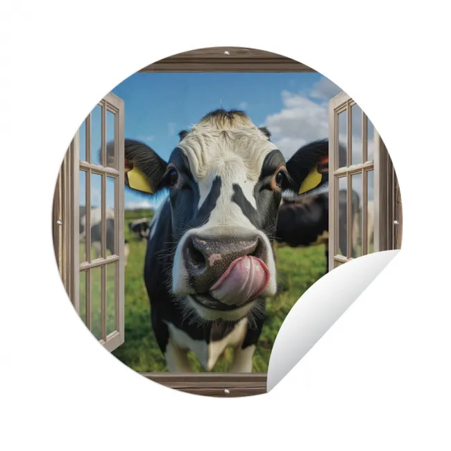 Tuinposter - Doorkijk - Koe - Weiland - Dieren - Natuur