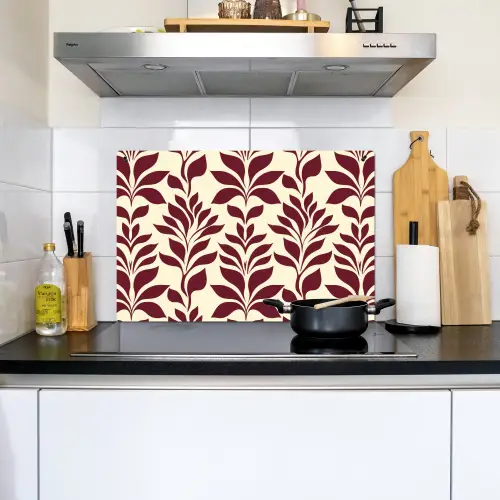 Abstract - Bladeren - Burgundy Inductie beschemer met haakjes klein 777 -sfeer2